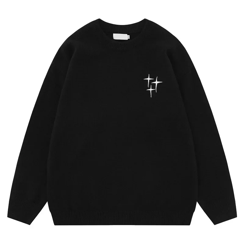 Black Cleanfit Sweater 2025 Men's Clothing Loose Lazy Style Winter Letter Embroidered Sweater O-neck Long-sleeve Pullover Jacket