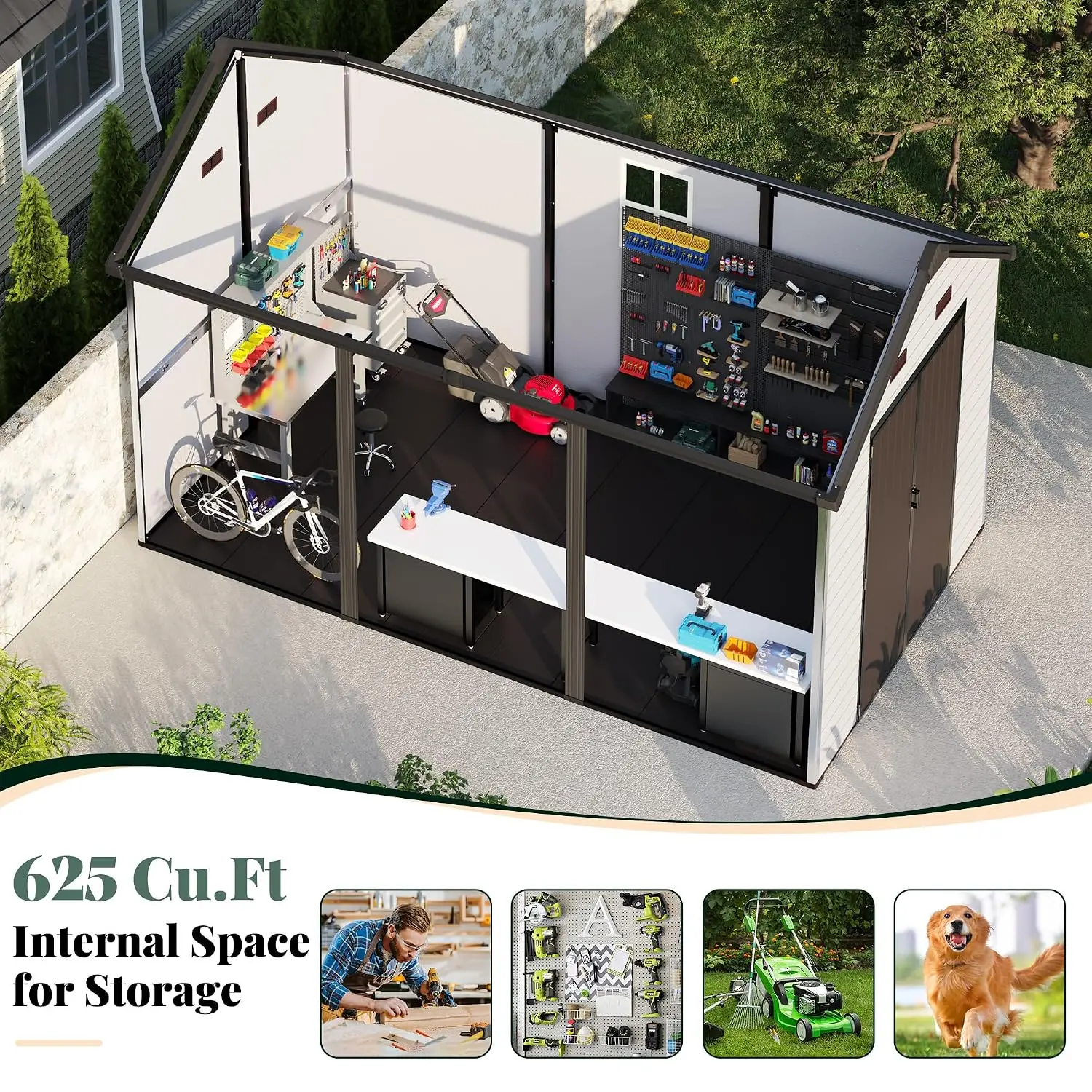 Gable Roof Resin Storage Shed with Floor 8x13.5x7.5 FT, Customized