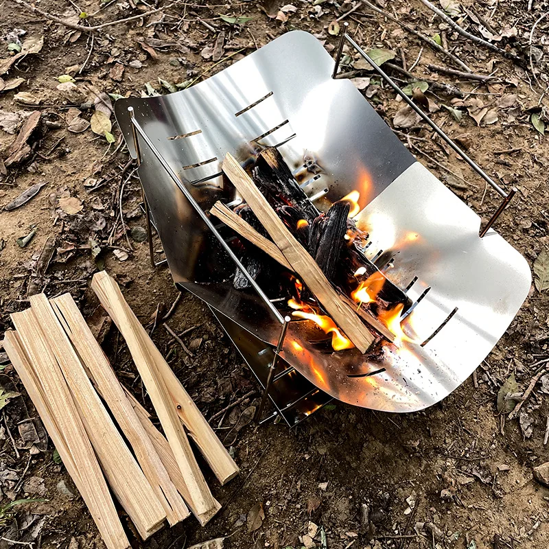 Wood Burning Camping Stove Portable Foldable Outdoor Cooking Stove Windproof Fire Pit Barbecue Grill For Hiking Backpacking