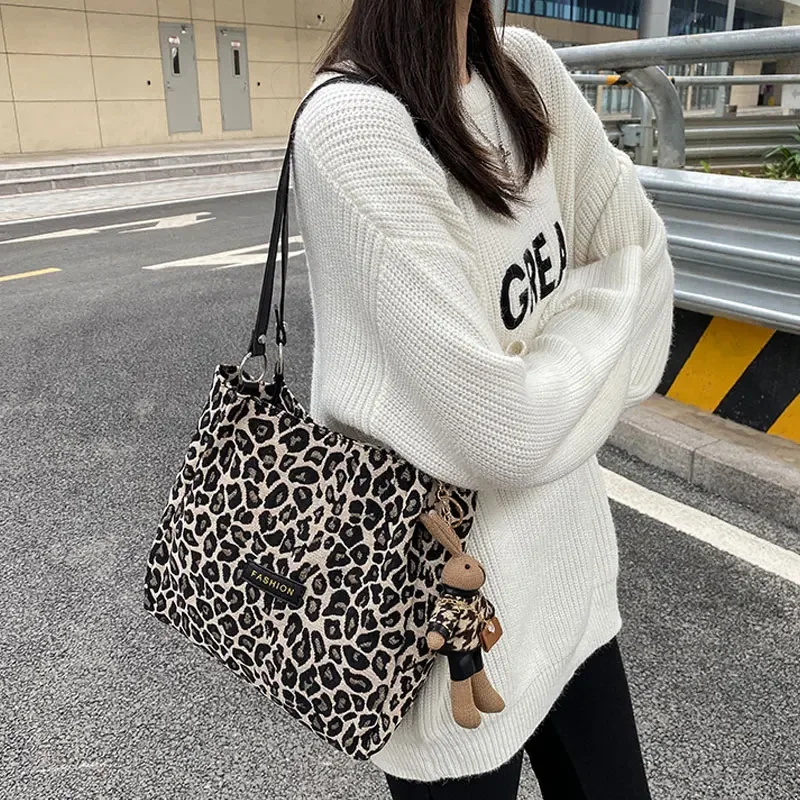 Youda Fashion Women Leopard Shoulder Bag Reusable New Shopping Bags Underarm Pack Casual Tote Female Handbag Student Schoolbag