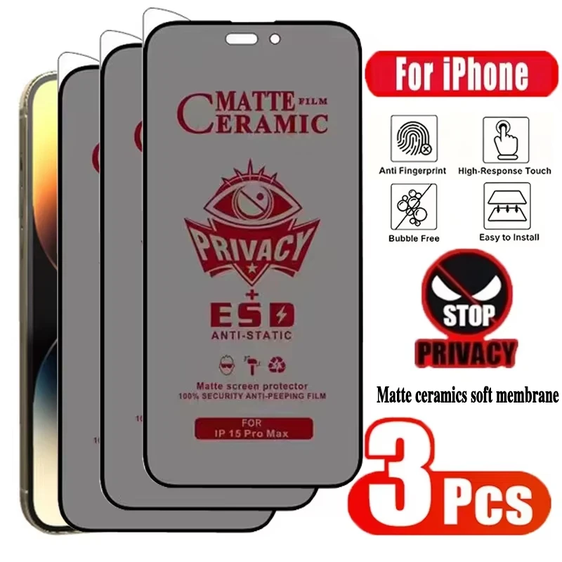 1-3 Stück Matte Blickschutzfolie für iPhone 18 Pro Max 17 16 15 14 13 12 11 Air X XR XS 16 15 14 Plus Anti-Spy Keramikfolie