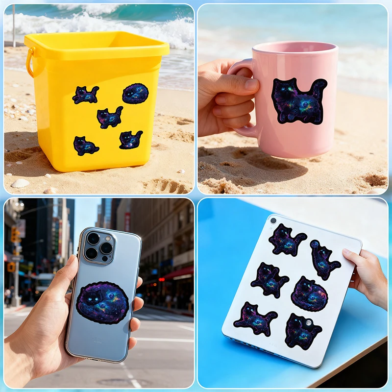 50PCS Starry Sky Little Cat Sticker Diary Phone Notebook Guitar Backpack Luggage Water Cup Guitar Motorcycle Decoration Decals