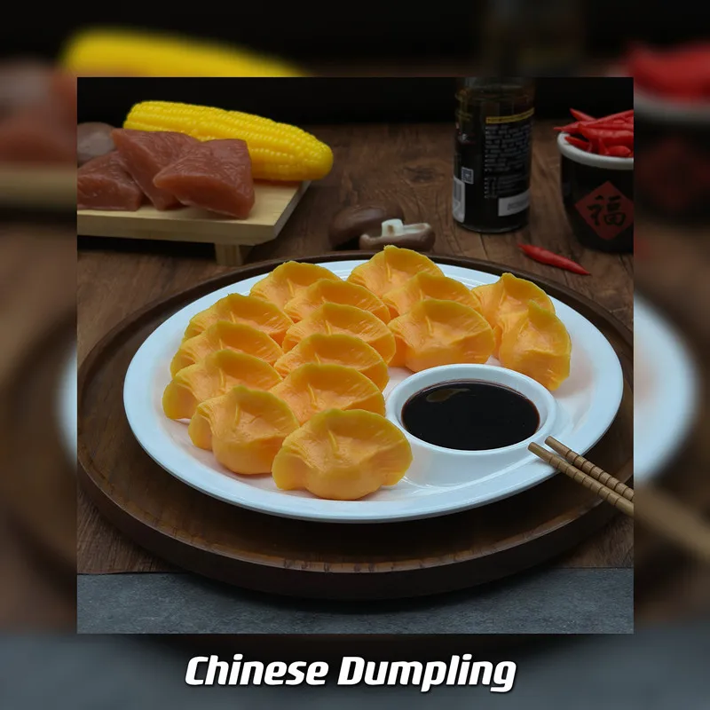 Artificial Food Simulated Dumpling Decorative Food Steak Model Fake dumplings with Plate for Photoprops Shop Decor