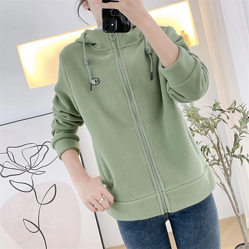 เสื้อผู้หญิงHoodedเบาะกีฬาFir 2025 ฤดูใบไม้ผลิฤดูใบไม้ร่วงใหม่กลางแจ้งหลวมเสื้อสเวตเตอร์ถักแขนยาวOutwearเสื้อสุภาพสตรี