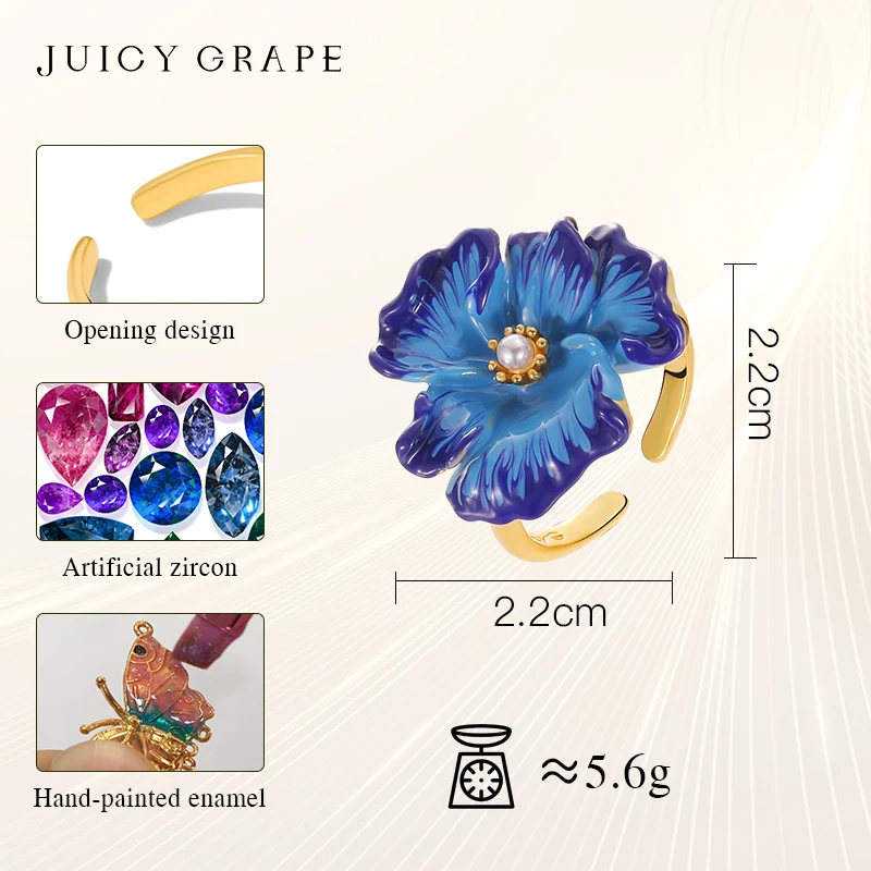 Juicy Grape Orchid Flower Ring for Women Enamel Flower Rings for Women 18K Gold Handmade Enamel Elegant Ladies Jewelry Rings