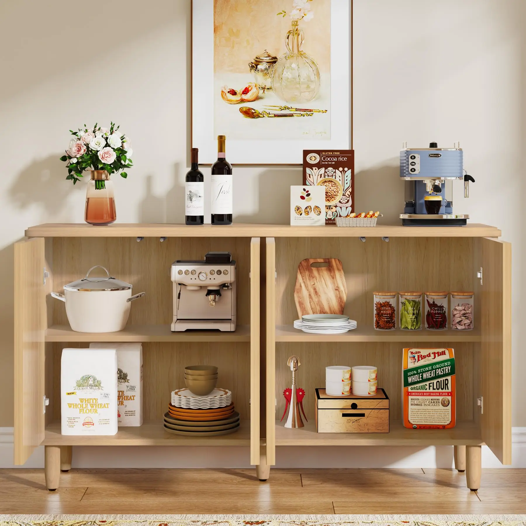 Tribesigns Buffet Cabinet Sideboard with Storage, 59.4-Inch White Storage Cabinet Modern Sideboard Buffet Table with Doors for L image 4