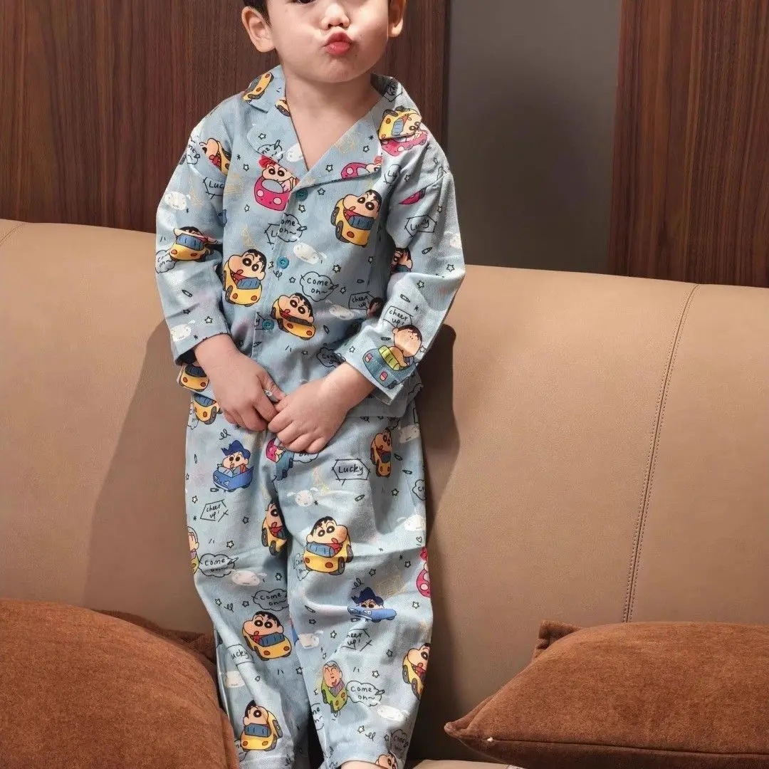 

kawaii Boys Crayon Shin Chan Print Pajama Set, Kids Cute Cartoon 2 Piece Sleepwear, Soft Breathable Loungewear for Nightwear