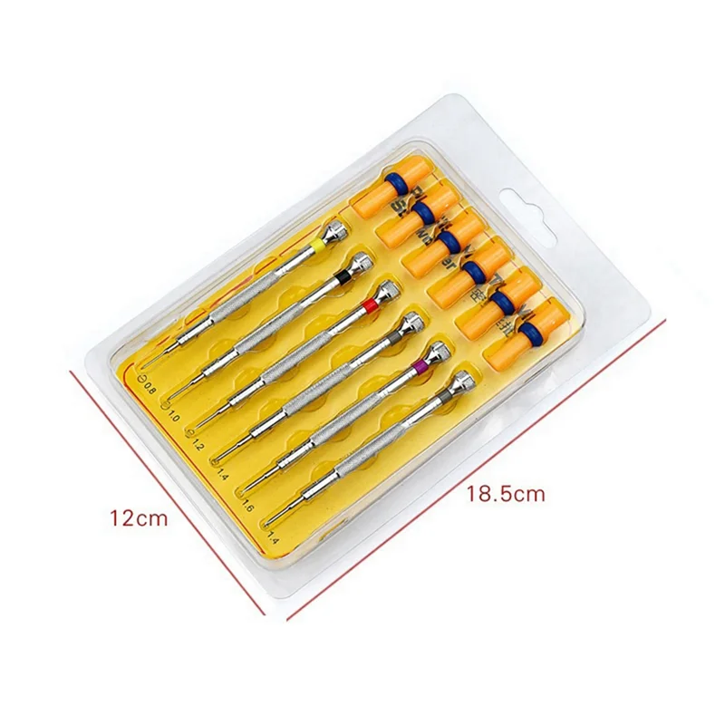 AOAO-6Pcs مفكات ساعة فولاذية و6 قطعة مجموعات لقمة ثقب احتياطية لصانع الساعات إزالة وضبط أدوات إصلاح نظارات الساعة #3