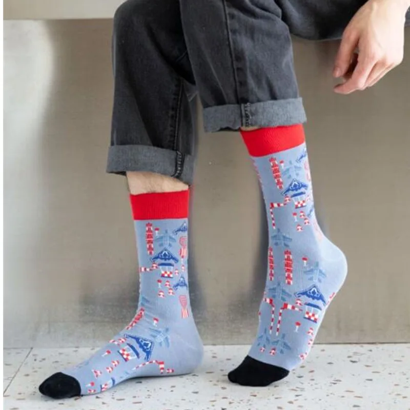 Cotton Causal Fashion Personality Space AirPlane Star Explore Men Happy Socks Boys Male Street Skateboard Funny Crew Sox Autumn