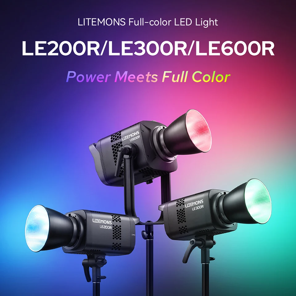 Godox LITEMONS Full-color LED Light LE200R/LE300R/LE600R RGB Video Light 1800-10000K CRI96 TLCI95 for Video Studio