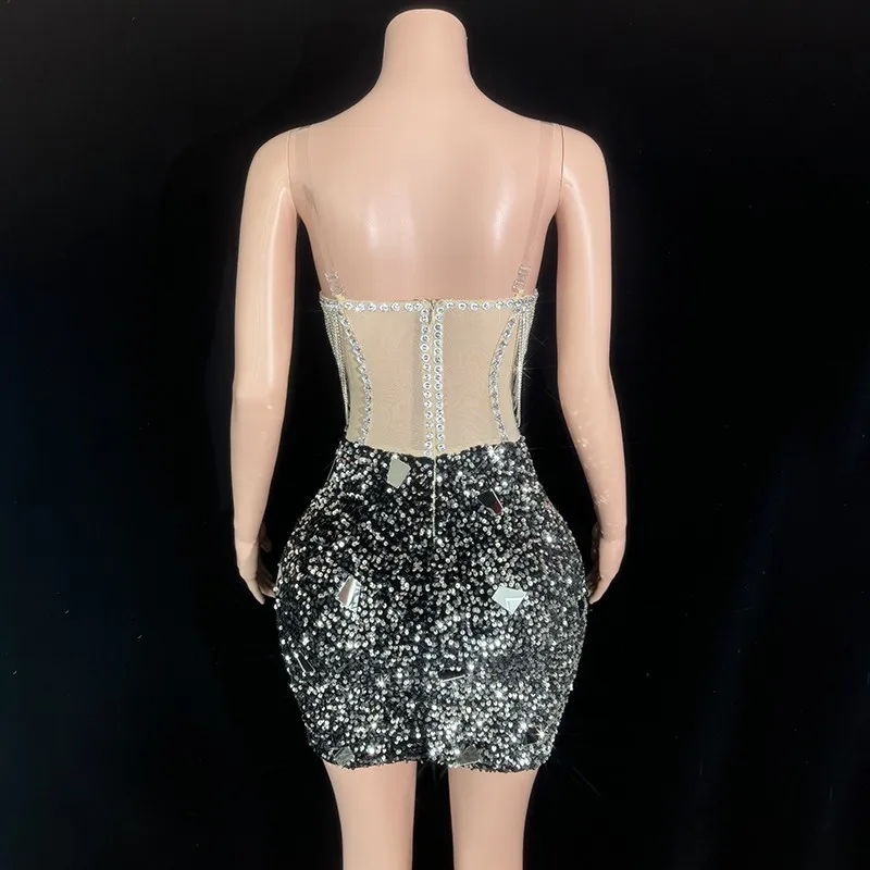 Sexy gogo vestido de noite cantor palco desempenho outfit lantejoulas dancehall rainha vestidos feminino festival festa mostrar traje yj283