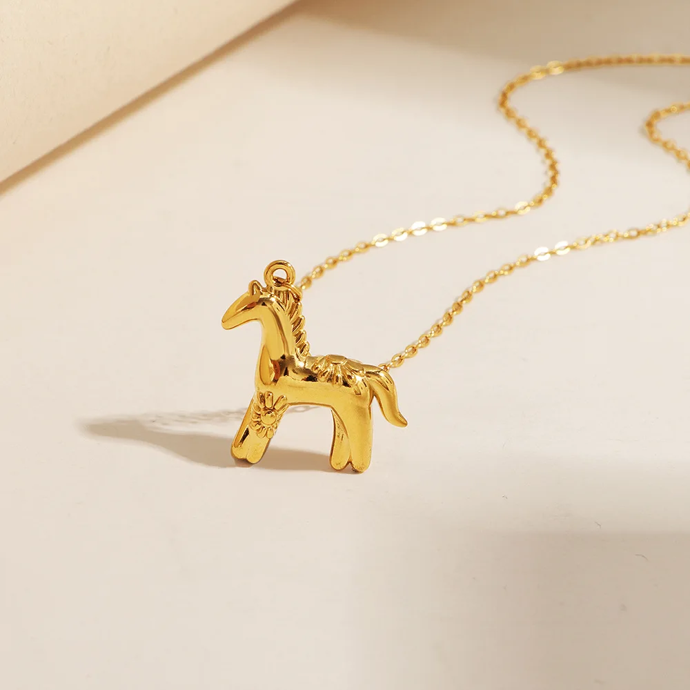Cute Stylish 3D Three-dimensional Pony Horse-shaped Pendant Necklace Non-fading Colorfast Fashion Jewelry Gifts For Women Girls