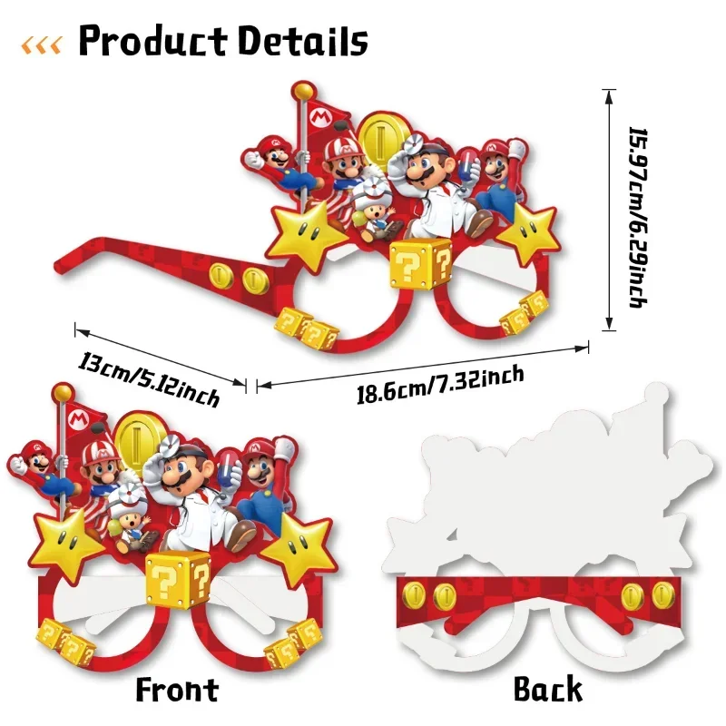 8Pcs Super Mario Glasses Decorations Birthday Party Spectacles Supplies Children Cosplay Charm Accessories Kids Girls Boys Gifts