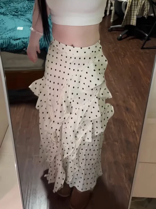 

Новинка: Элегантное летнее платье-поло А-силуэта в корейском стиле с асимметричным подолом в горошек для полных женщин