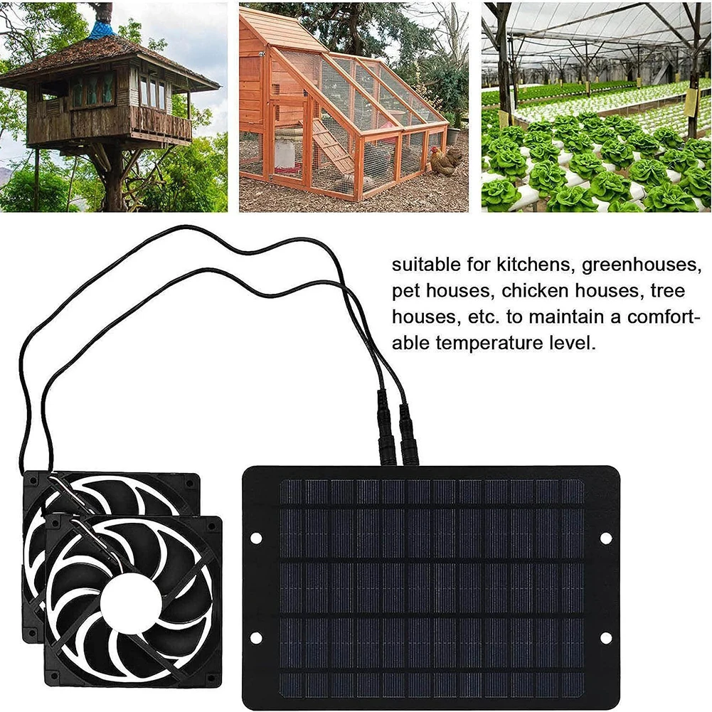 Solar Powered Fan 12V 10W Waterproof Dual Exhaust Fan For Camping Greenhouse Electric Ventilation Fan With Protective Net