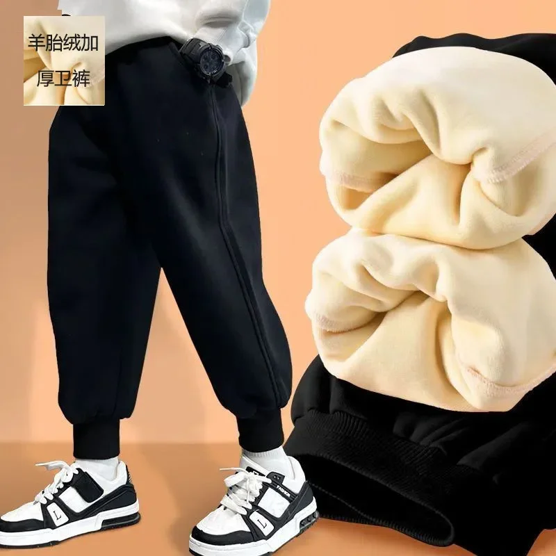 

Boys Fleece-lined Pants Kids Sports Winter Warm Trousers Padded Children Thicken Fashion Sweatpants New Teenager Casual Pants