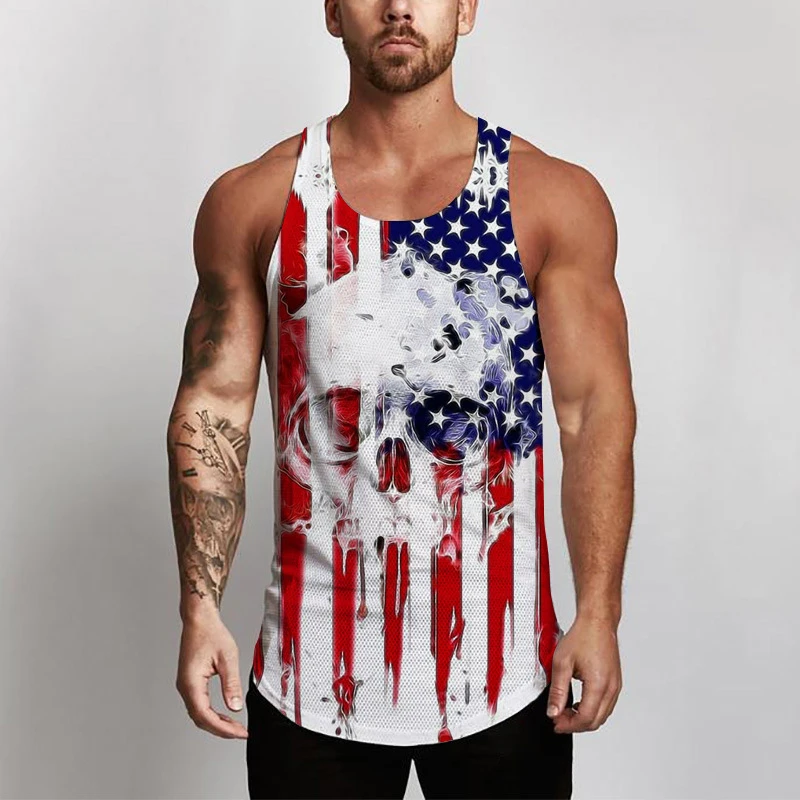 Tank Top grafis bendera Amerika untuk pria, pakaian atasan 3D cetak Hawaii rompi pantai tanpa lengan Y2k baju Vintage Tank Top