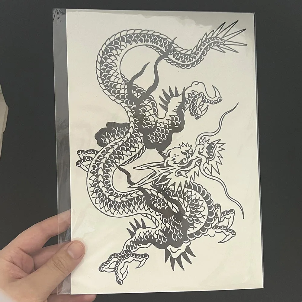 Waterproof Temporary Tattoo Sticker Japanese Style Black White Flame Dragon Body Art Fake Tattoo Flash Tattoo Arm Female Male