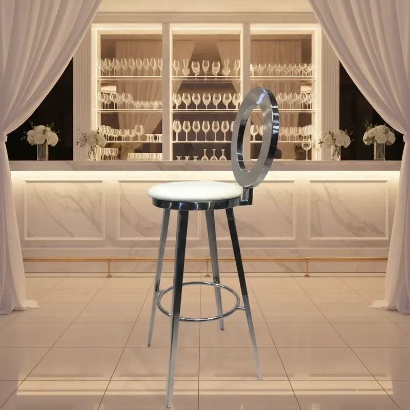 Modern Tall Bar Stool Stainless Steel Frame Gold Silver Finish Customizable Height Outdoor Commercial Dining Chair for