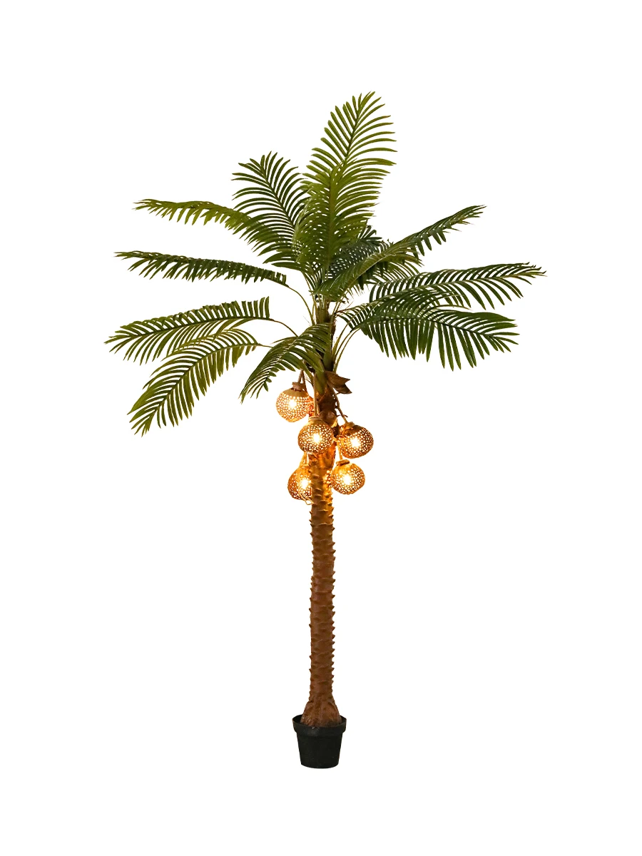 

Simulated coconut tree floor lamp, large fake plant potted plant interior decoration, biomimetic green plant living room