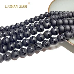 Matte Black Onyx Buddha Beads Tibetan Mantra Carving Loose Spacer Beads for Jewelry Making Diy Bracelet Earrings Accessories