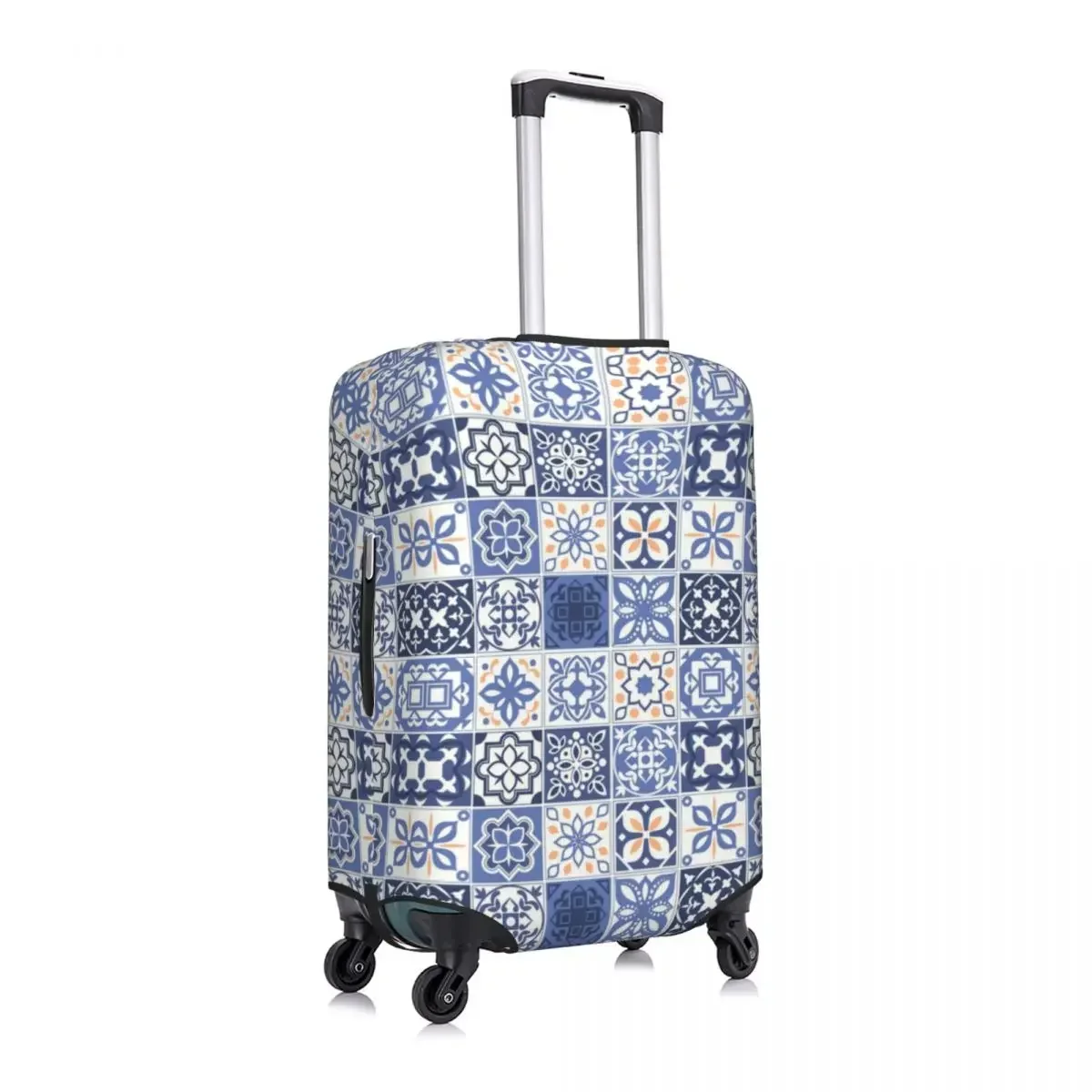 Custom Blue Portuguese Tile Luggage Cover Funny Portugal Azulejo Flower Suitcase Protector Covers Suit For 18-32 inch