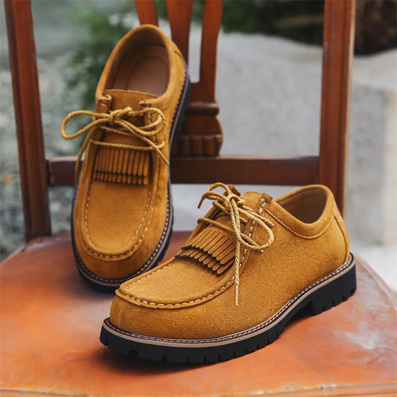 

High-quality Fashion Yellow Fringe Suede Leather Shoes Men Comfy Platform Men Derby Shoes Lace-up Casual Shoes Men Zapatos Derby