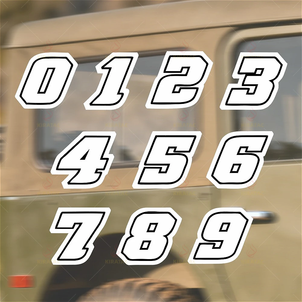 1pc White Car Number 0-9 Sticker Waterproof for Auto Window Front Motocycle Fender Helmet Fuel Tank Fairing Scooter Vinyl Decals