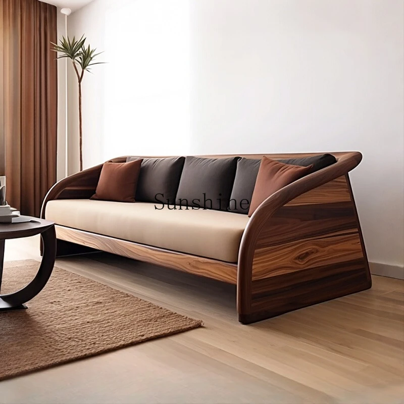 

New Chinese-style household living room small apartment multi-person solid wood atmosphere sofa