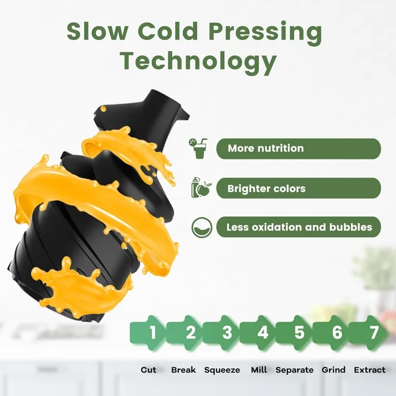Prensa fria inteligente Masticating Juicers, Chute de alimentação grande, função reversa, Antiblocking, 250W, 88mm