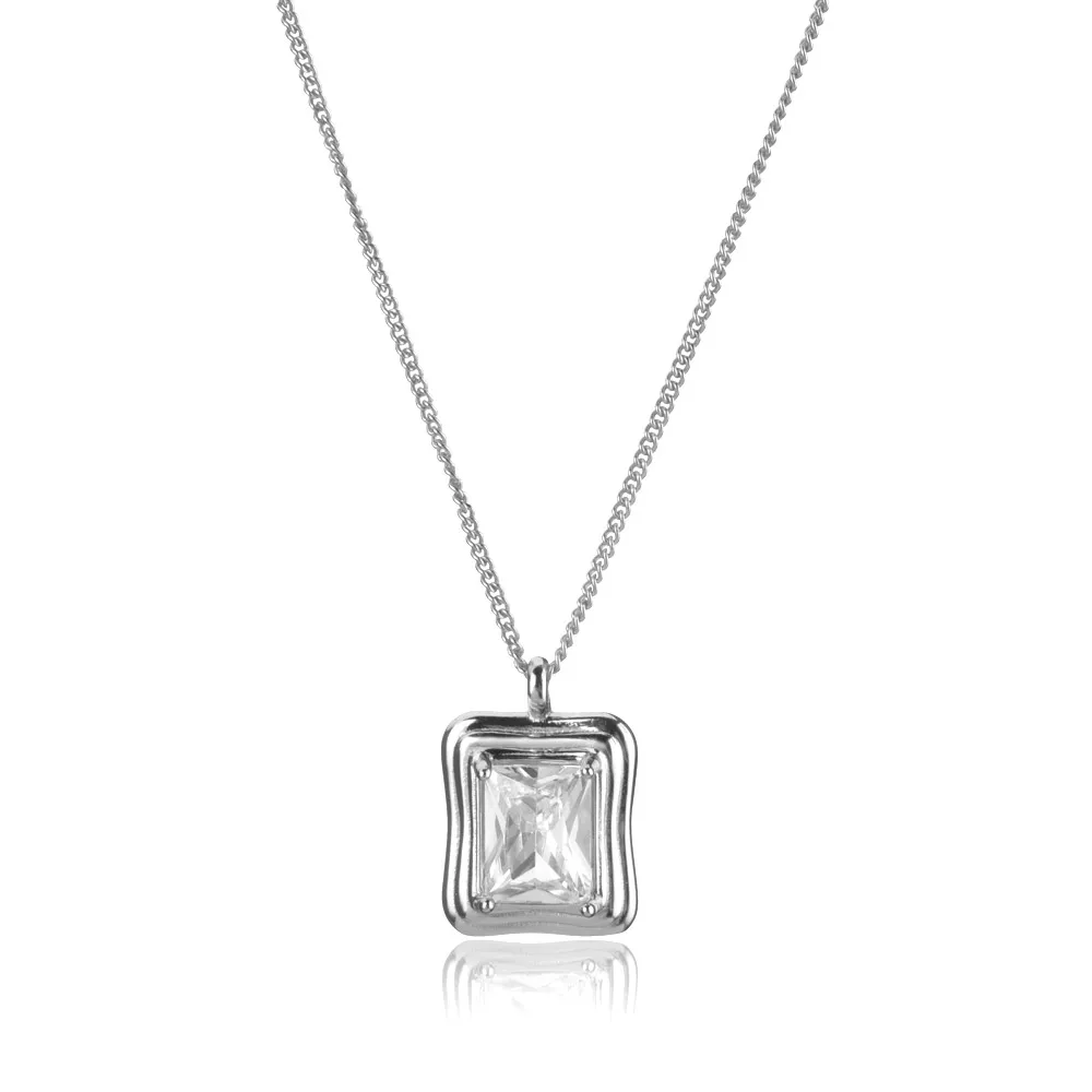 ANDYWEN 925 Sterling Silver Gold Big Square Zircon CZ Charm Necklace Long Chain Pendant Jewelry Luxury Women Rock Punk Jewels