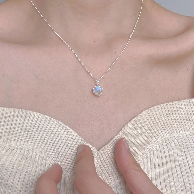 925 Sterling Silver Necklace Moon Stone Floral Pendant Flower Elegant for Women Girl Jewelry Gift Dropshipping Wholesale