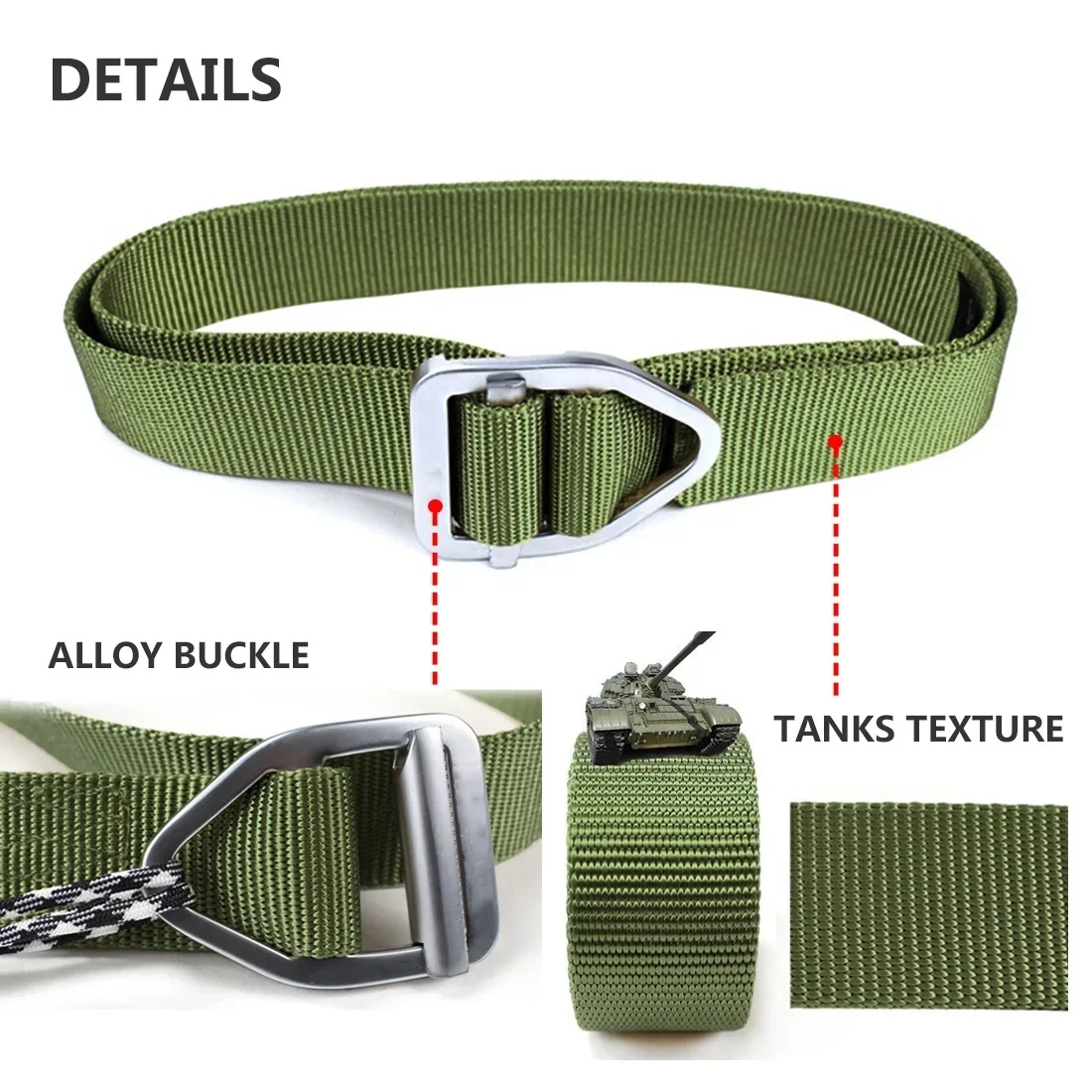 Tactical Belt, Military Style Nylon Webbing Riggers Web Belt with Buckle