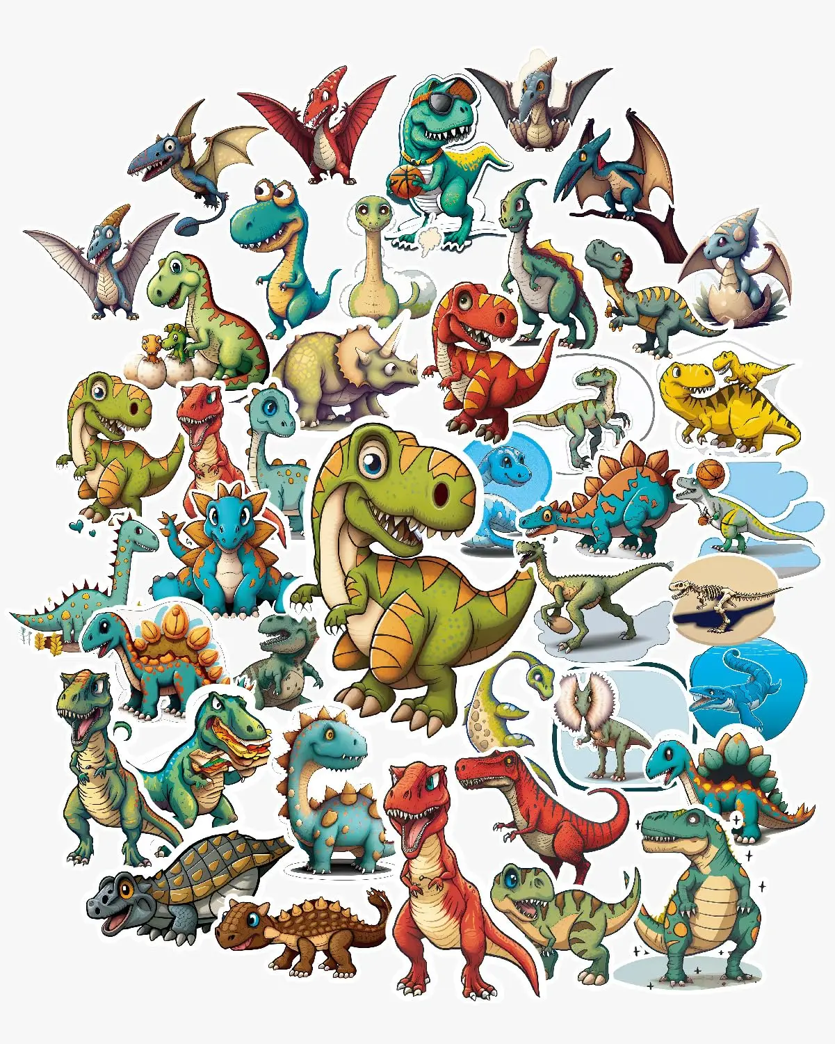 Dinosaur Stickers Kids Waterproof Vinyl Cartoon 50 pcs Cute Stickers Decal Boys Girls Teen Water Bottle Laptop Jurassic