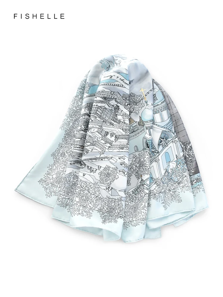 Light blue snow 100% natural silk scarf square head scarves twill luxury gift women wrap bandana hijab shawl lady neckerchief