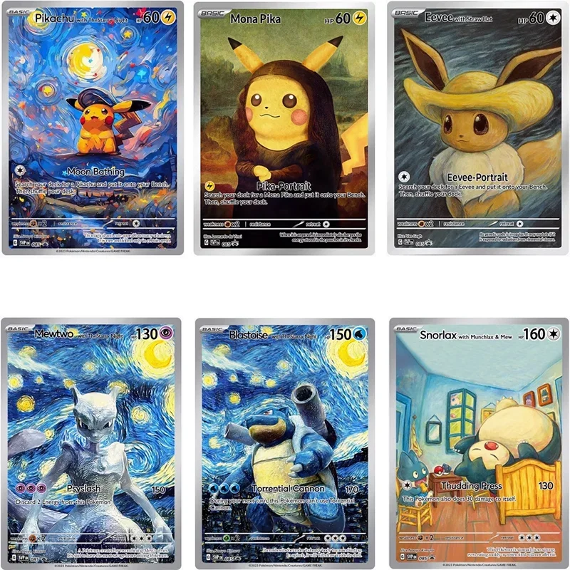 Ptcg Pokemon Van Gogh Museum Pikachu with Thestarry Night Squirtle DIY Remastered Version Collection Card Child Christmas Gift