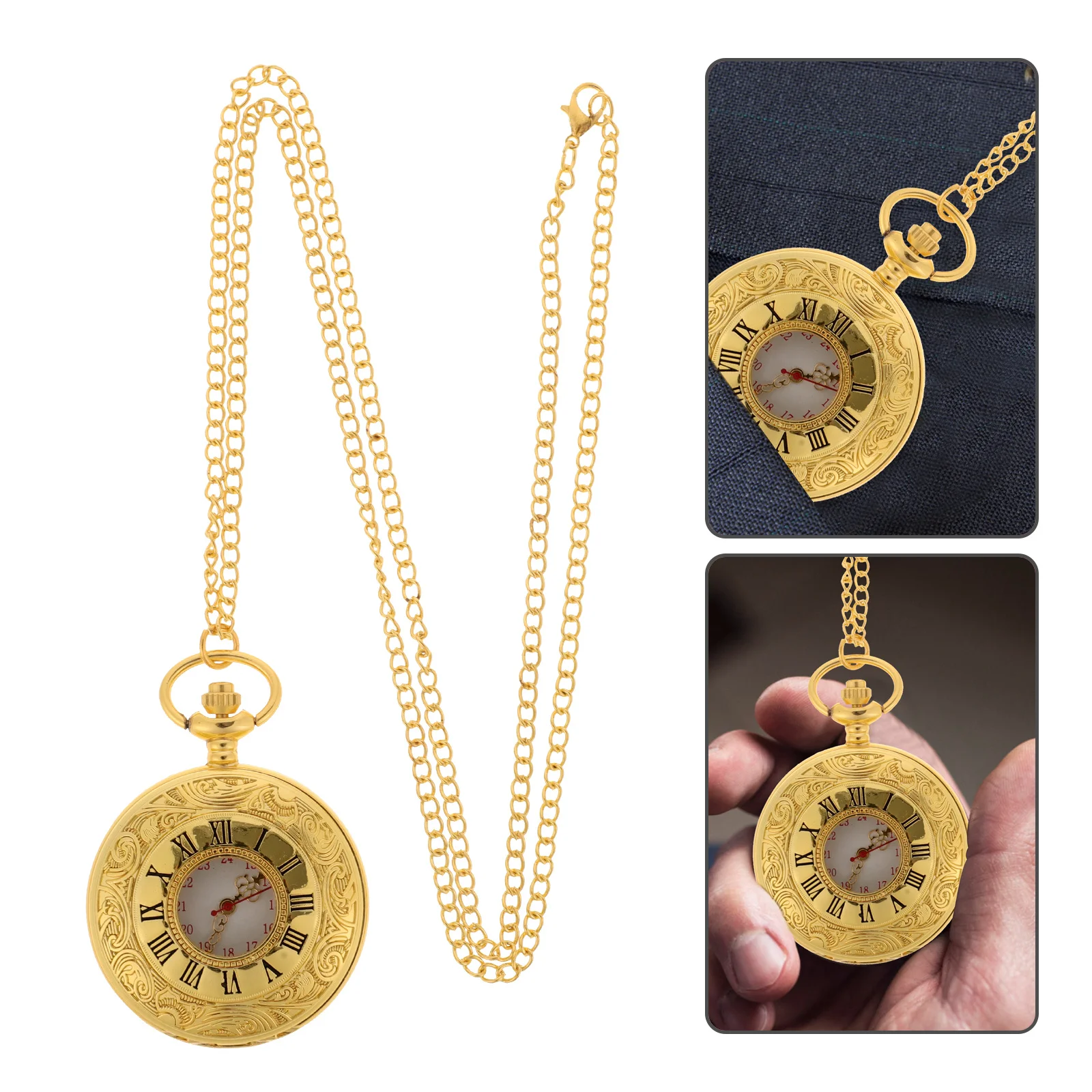 ساعة الجيب الرجعية خمر الأرقام الرومانية المدمجة خفيفة الوزن الزخرفية ملحق لجميع الأعمار للجنسين هدية ساعة الجيب #3