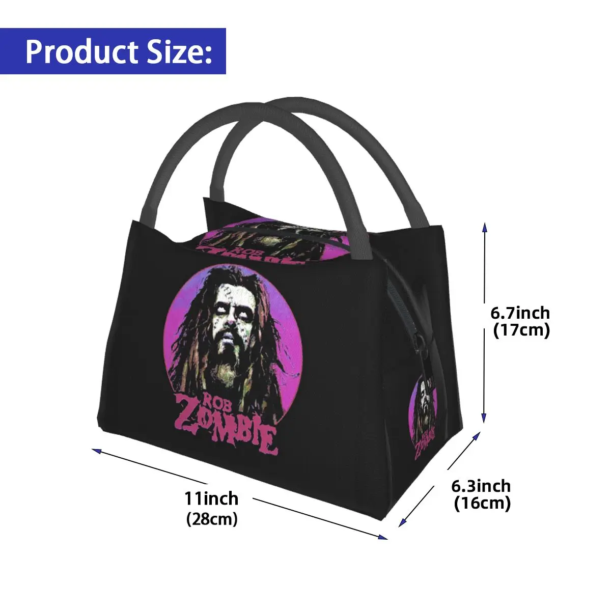 Vintage Rob Zombie Band Kunst Lunch Taschen isoliert Bento Box tragbare Lunch Tote Picknick Taschen Kühler Thermo tasche für Frau Büro