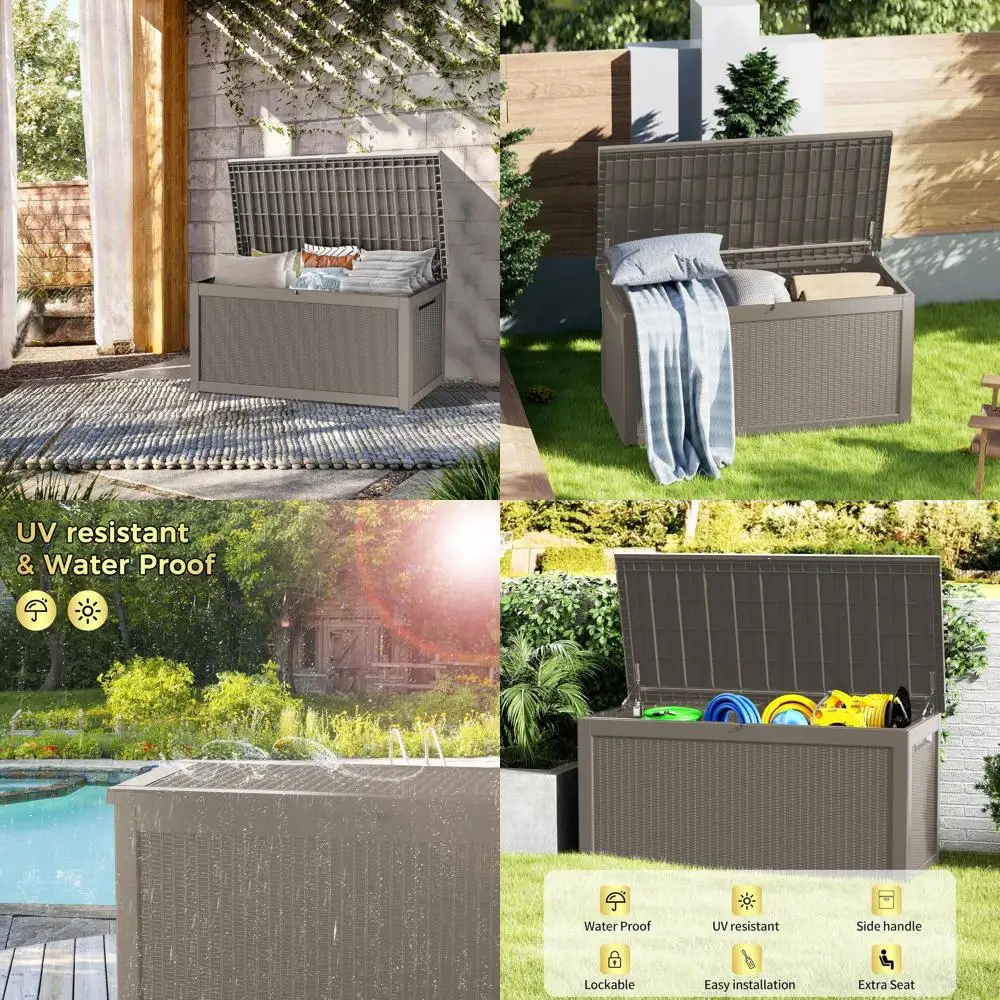 Gray 320-Gallon Resin Deck Box, Waterproof & UV-Resistant Outdoor Storage for Cushions, Garden Tools, and Pool Accessories