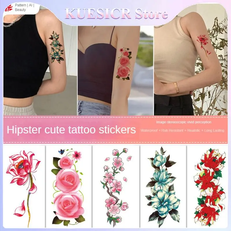 

Тату-наклейки с цветами, водостойкие, устойчивые к поту, Временные татуировки, боди-арт, красочные растения, маленькие свежие женщины