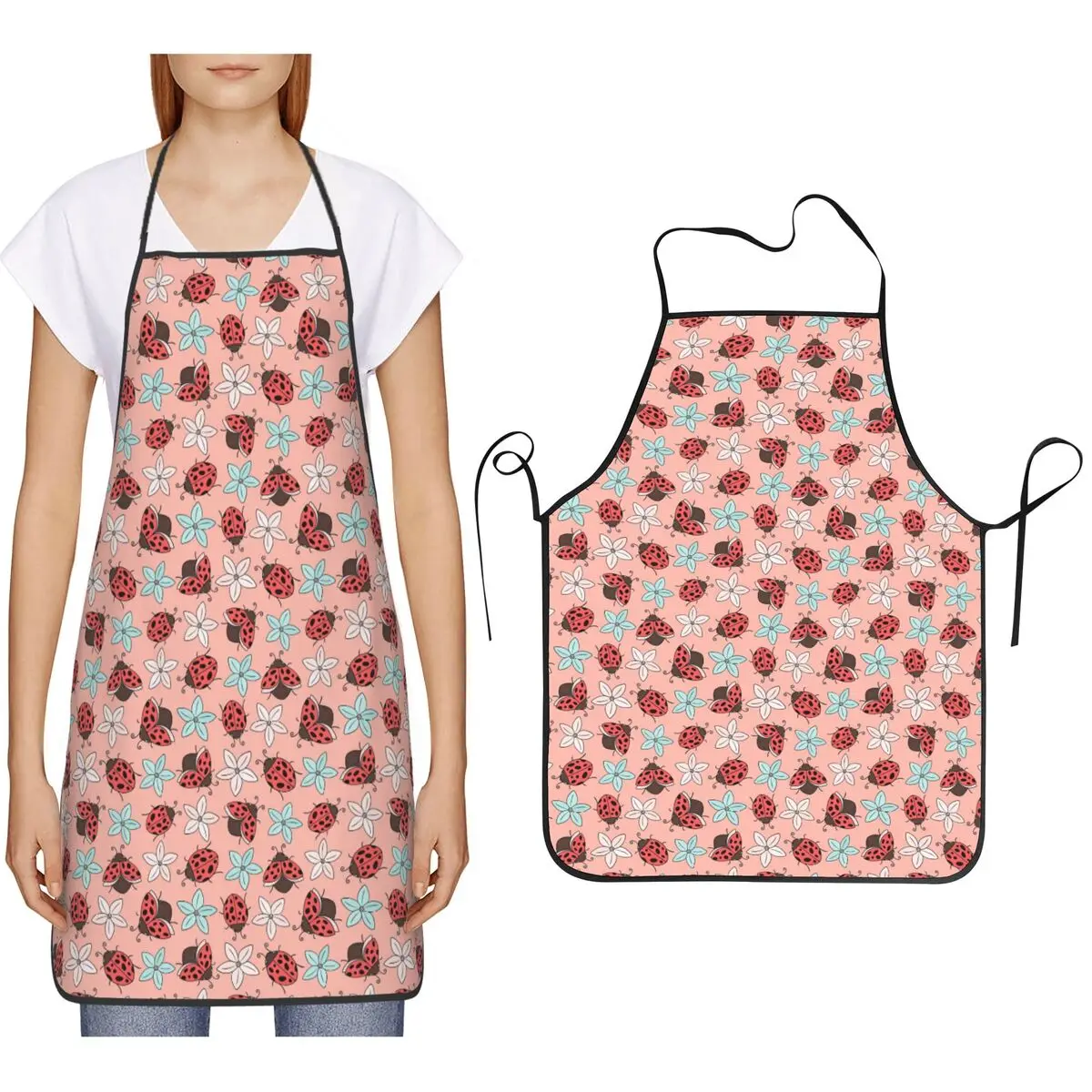 Ladybugs And Flowers (4) Apron Chef Cooking Baking Tablier Bib Kitchen Cleaning Pinafore for Women Men Painting