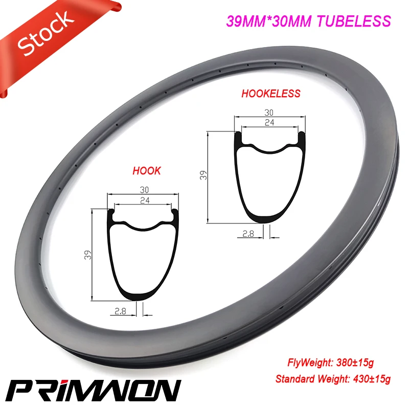 

700C 30mm Wide 39mm Deep 24mm Inner Road Bike Carbon Rim Tubeless Gravel Asymmetric Hook Hookless Cyclocross Disc Bicycle Wheel