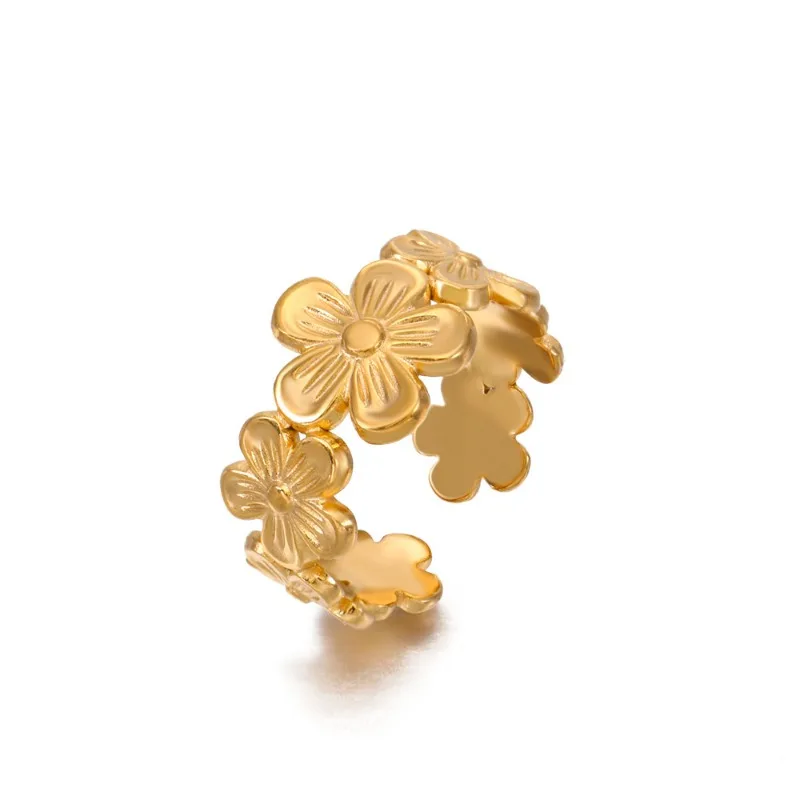 New Vintage Simple Gold Color Floral Opening Adjustable Women's Ring Fashion Stainless Steel Party Holiday Jewelry Accessories image 5