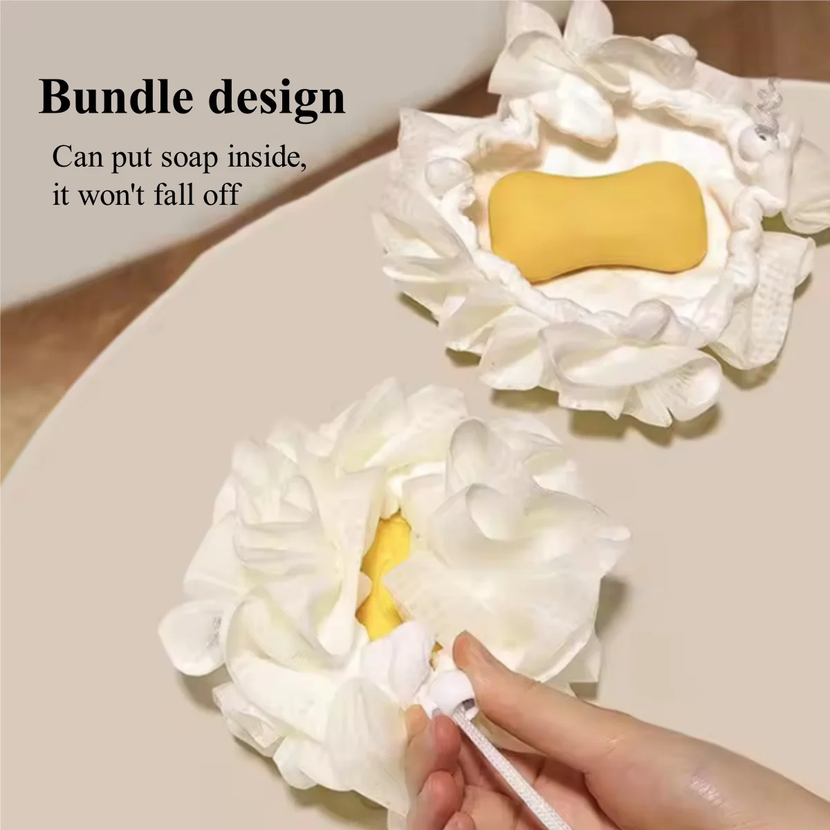2-In-1 Bath Ball Towel Loofah With Drawstring Closure For Soap Soft Exfoliating Mesh Shower Sponge Skin Care Bathing Tool