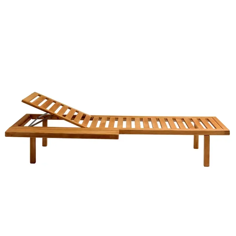 Modern Teak UV Resistant Anti-Rust Durable Sun Lounge Memory Foam Cushion Tilting for Outdoor Beach Pools Courtyards