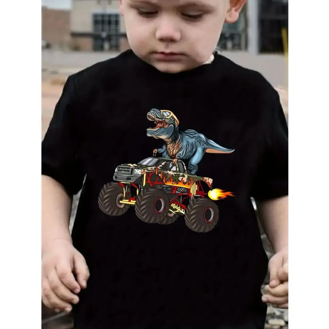 Summer mountain bike little dinosaur printing Basic Tops  Children's Clothing Baby boys and girls pure cotton Cartoon T Shirt