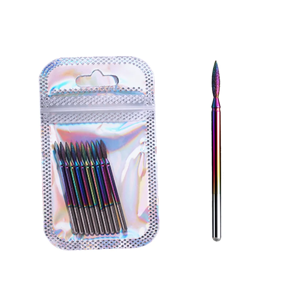 10 stks Rainbow Diamond Burr Frees Nail Boren Set Coating Carbide Cuticle Clean voor Elektrische Manicure Pedicure