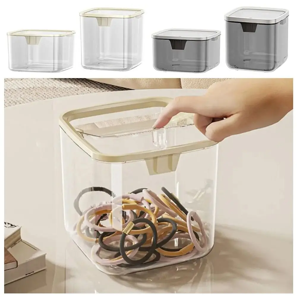 1Pcs New Light Luxury Desk Storage Box Transparent Bedroom Desktop Bin Small with Cover Trash Garbage Can