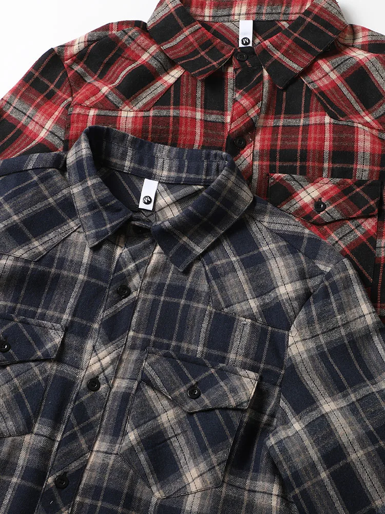 

Удобная мужская рубашка с длинным рукавом в американском ретро-стиле, цветная, тканая, в клетку, приталенного кроя, для весеннего сезона