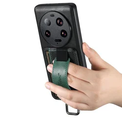 SUTENI Oil Wax Leather Wristband Grip Case for Xiaomi 14 Ultra Mi 13 14 Pro Shockproof Card Slot Holder Bracket Protective Cover
